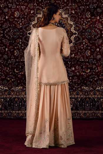 Lashkaraa Floral Embroidered Kurta Sharara Set 