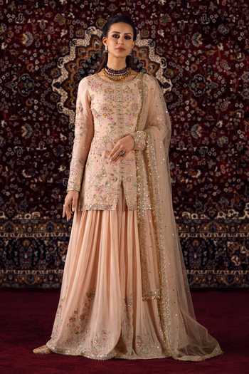 Lashkaraa Floral Embroidered Kurta Sharara Set 
