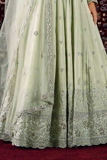 Buy Lashkaraa Green Silk, Net Square Neck Embroidered Anarkali With Dupatta Online at Aza Fashions Buy_Lashkaraa_Green Silk, Net Square Neck Embroidered Anarkali With Dupatta _Online_at_Aza_Fashions