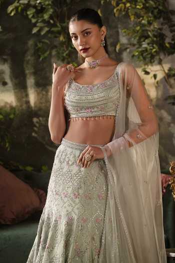 Buy Lashkaraa Grey Tissue Sweetheart Neck Embroidered Lehenga Set Online at Aza Fashions Buy_Lashkaraa_Grey Tissue Sweetheart Neck Embroidered Lehenga Set _Online_at_Aza_Fashions