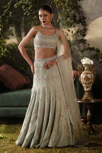 Shop Lashkaraa Grey Tissue Sweetheart Neck Embroidered Lehenga Set Online at Aza Fashions Shop_Lashkaraa_Grey Tissue Sweetheart Neck Embroidered Lehenga Set _Online_at_Aza_Fashions