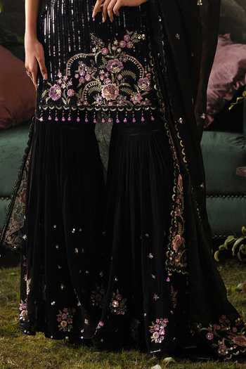 Buy Lashkaraa Black Viscose Georgette, Net Square Neck, Yes Sleeveless Kurta Gharara Set Online at Aza Fashions Buy_Lashkaraa_Black Viscose Georgette, Net Square Neck, Yes Sleeveless Kurta Gharara Set _Online_at_Aza_Fashions