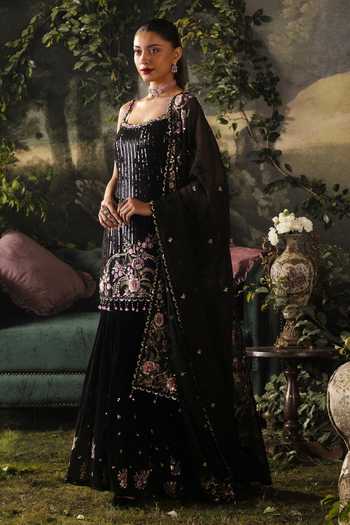 Lashkaraa Black Viscose Georgette, Net Square Neck, Yes Sleeveless Kurta Gharara Set at Aza Fashions Lashkaraa_Black Viscose Georgette, Net Square Neck, Yes Sleeveless Kurta Gharara Set _at_Aza_Fashions