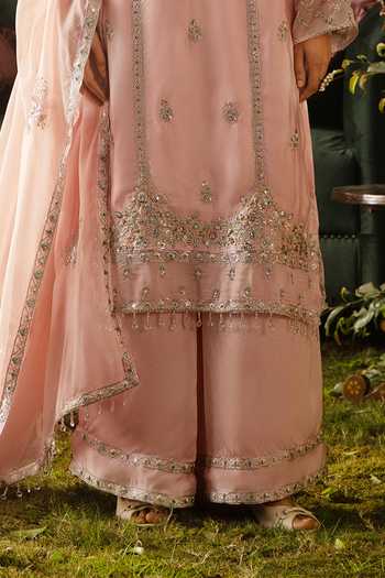 Buy Lashkaraa Pink Organza, Crepe Embroidery, Sequins, Beads, Zari Round Kurta Palaazzo Set Online at Aza Fashions Buy_Lashkaraa_Pink Organza, Crepe Embroidery, Sequins, Beads, Zari Round Kurta Palaazzo Set _Online_at_Aza_Fashions