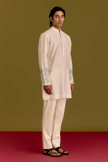 Devnaagri Blue Silk, Chanderi, Cotton, Lycra Embroidered Placket Kurta Set Online at Aza Fashions Devnaagri_Blue Silk, Chanderi, Cotton, Lycra Embroidered Placket Kurta Set _Online_at_Aza_Fashions