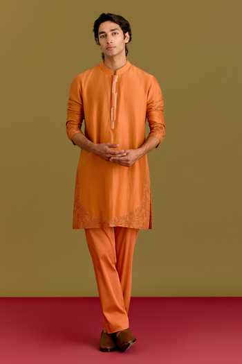 Devnaagri Placed Embroidered Straight Kurta Set 