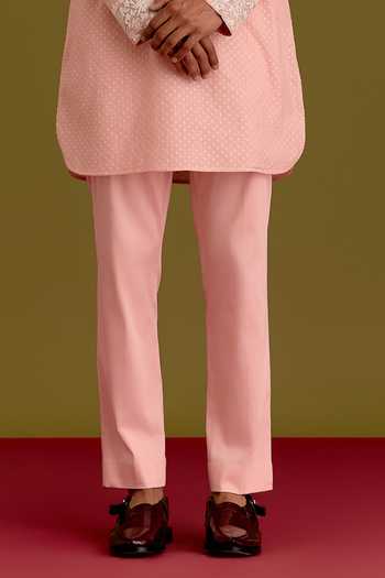 Buy_Devnaagri_Pink Silk, Chanderi, Cotton, Lycra Floral Embroidered Straight Kurta Set _Online_at_Aza_Fashions