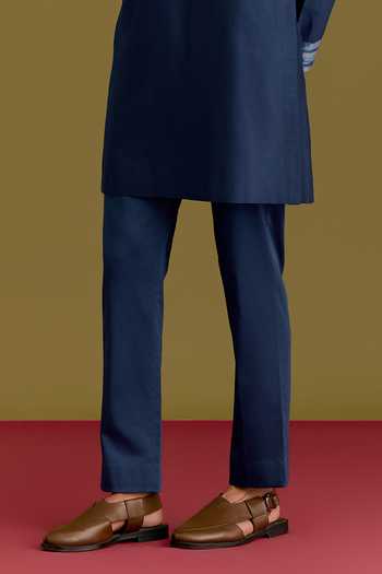 Devnaagri_Blue Silk, Cotton, Lycra Embroidered Kurta Set _Online_at_Aza_Fashions