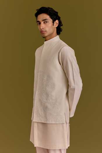 Shop Devnaagri Ivory Silk, Cotton, Chanderi, Satin, Linen Embroidery Dori Bundi Kurta Set Online at Aza Fashions Shop_Devnaagri_Ivory Silk, Cotton, Chanderi, Satin, Linen Embroidery Dori Bundi Kurta Set _Online_at_Aza_Fashions