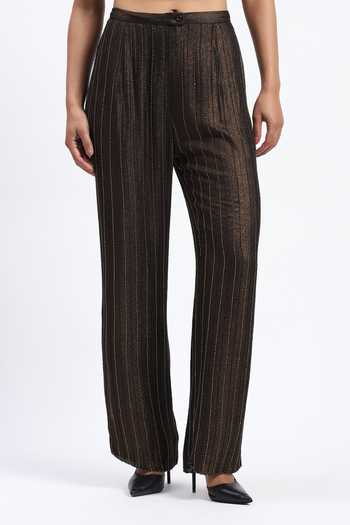 Buy ABRAHAM AND THAKORE Black Georgette Gold Foil Beaded Trouser Buy_ABRAHAM AND THAKORE_Black Georgette Gold Foil Beaded Trouser