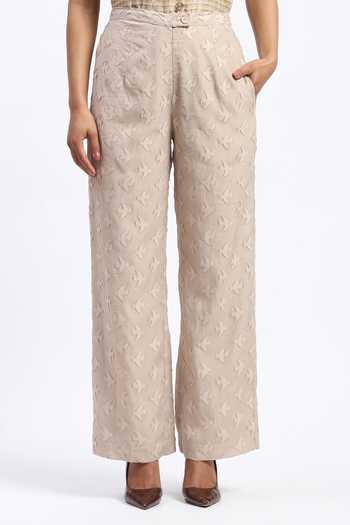 ABRAHAM AND THAKORE Beige Chanderi Embroidery Bird Cutwork Trouser at Aza Fashions ABRAHAM AND THAKORE_Beige Chanderi Embroidery Bird Cutwork Trouser _at_Aza_Fashions