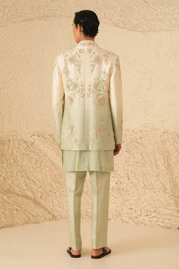 Shreyansh Designs Green Silk, Dupion Aeris Floral Embroidered Jacket And Kurta Set Online at Aza Fashions Shreyansh Designs_Green Silk, Dupion Aeris Floral Embroidered Jacket And Kurta Set _Online_at_Aza_Fashions