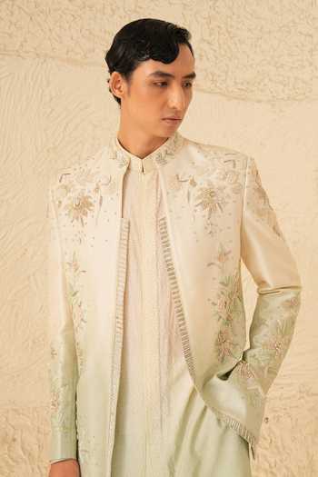 Buy Shreyansh Designs Green Silk, Dupion Aeris Floral Embroidered Jacket And Kurta Set Online at Aza Fashions Buy_Shreyansh Designs_Green Silk, Dupion Aeris Floral Embroidered Jacket And Kurta Set _Online_at_Aza_Fashions