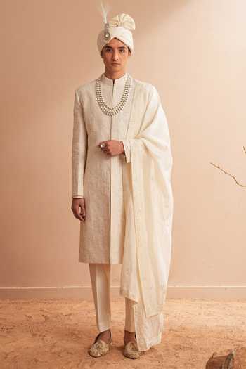 Shreyansh Designs Ishamel Floral Pearl Embroidered Sherwani Set 