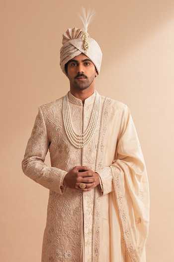 Shreyansh Designs Rose Gold Silk, Dupion Azehrain Floral Embroidered Sherwani Set Online at Aza Fashions Shreyansh Designs_Rose Gold Silk, Dupion Azehrain Floral Embroidered Sherwani Set _Online_at_Aza_Fashions