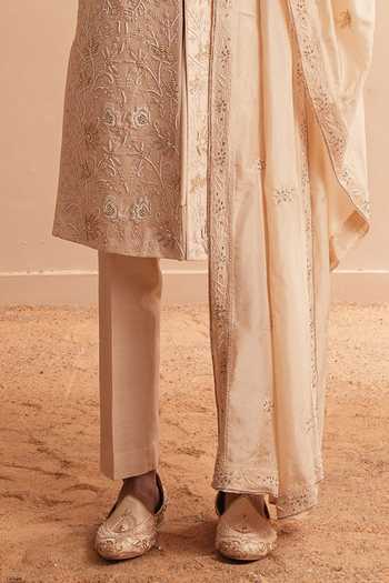 Buy Shreyansh Designs Rose Gold Silk, Dupion Azehrain Floral Embroidered Sherwani Set Online at Aza Fashions Buy_Shreyansh Designs_Rose Gold Silk, Dupion Azehrain Floral Embroidered Sherwani Set _Online_at_Aza_Fashions