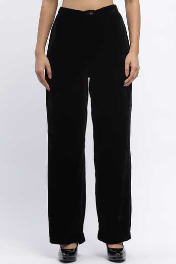 Buy_Abraham And Thakore_Black Velvet Bootcut Trouser 