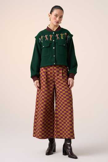 Buy Cord Maroon Cotton Chequered Wide Leg Pant Online at Aza Fashions Buy_Cord_Maroon Cotton Chequered Wide Leg Pant _Online_at_Aza_Fashions