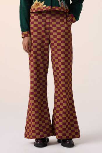 Cord Maroon Corduroy Checkered Print Pant Online at Aza Fashions Cord_Maroon Corduroy Checkered Print Pant _Online_at_Aza_Fashions
