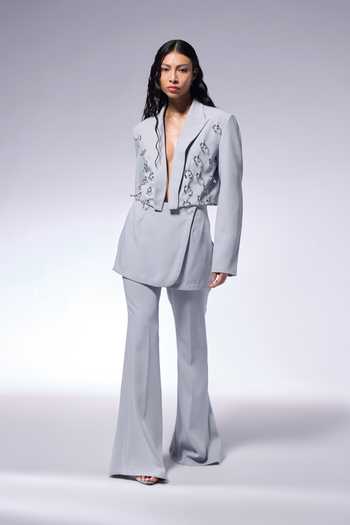 Shop_Cilvr_Gray Polyester, Viscose High Waist Wide Legged Skouser Pant _Online_at_Aza_Fashions