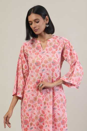 Buy_Tuli_Peach Cotton, Kota Doria Niyam Floral Print Kurta Set 