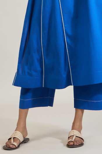 Tuli_Blue Cotton Round , Keyhole Amber Straight Kurta Set _Online_at_Aza_Fashions