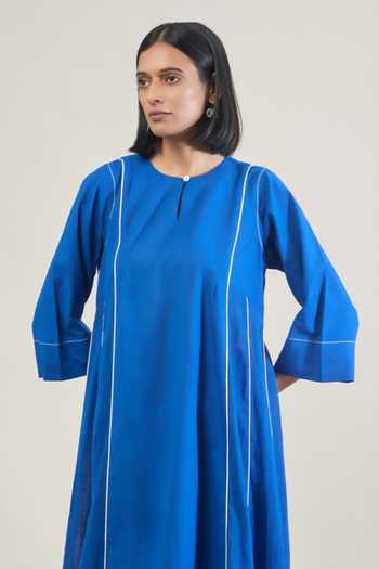 Buy_Tuli_Blue Cotton Round , Keyhole Amber Straight Kurta Set 