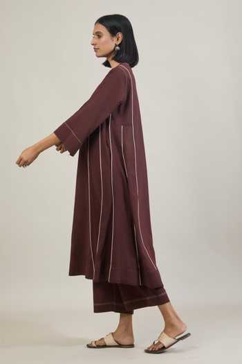 Shop_Tuli_Brown Cotton Round Neck, Keyhole Neck, Yes Roop Thread Work Kurta And Pant Set _Online_at_Aza_Fashions
