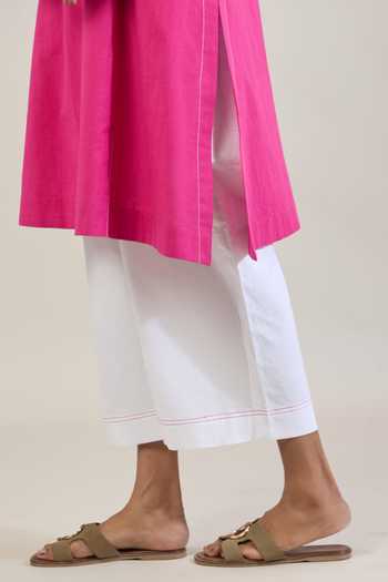 Tuli Pink Cotton Split V-neck, Yes Saar Thread Work Straight Kurta And Pant Set at Aza Fashions Tuli_Pink Cotton Split V-neck, Yes Saar Thread Work Straight Kurta And Pant Set _at_Aza_Fashions
