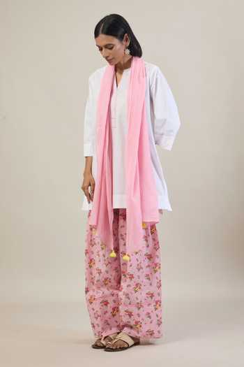 Buy Tuli White Cotton, Kota Doria Split V-neck Eka Thread Work Kurta Set Buy_Tuli_White Cotton, Kota Doria Split V-neck Eka Thread Work Kurta Set
