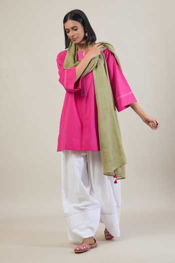 Buy Tuli Pink Cotton, Kota Doria Round Neck Arka Thread Work Kurta And Salwar Set Buy_Tuli_Pink Cotton, Kota Doria Round Neck Arka Thread Work Kurta And Salwar Set
