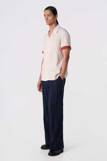 Buy_Line Out Line_Off White Linen Carved Camp Shirt _Online_at_Aza_Fashions