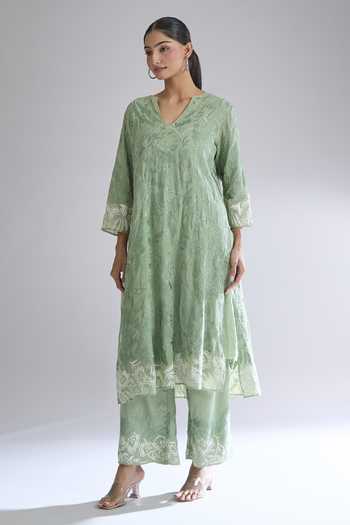 Buy_Peachoo_Green Modal Embroidery Resham Border Pant 