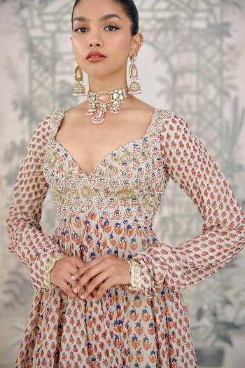 Buy_Shyam Narayan Prasad_White Georgette Sweetheart Neck Zardozi Embroidered Top Sharara Set _Online_at_Aza_Fashions