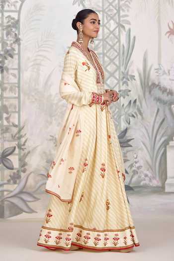 Buy Shyam Narayan Prasad Ivory Silk, Georgette V-neck Zardozi Print Anarkali Set Online at Aza Fashions Buy_Shyam Narayan Prasad_Ivory Silk, Georgette V-neck Zardozi Print Anarkali Set _Online_at_Aza_Fashions