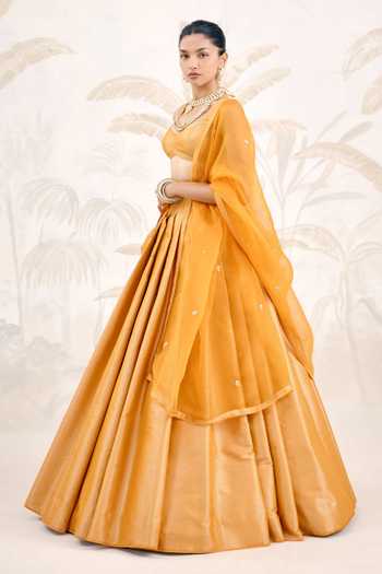 Shyam Narayan Prasad_Yellow Silk, Organza, Brocade Scoop Neck Zardozi Embroidered Lehenga Set _at_Aza_Fashions