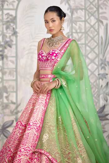 Buy Shyam Narayan Prasad Pink Silk Sweetheart Neck Gota Embroidered Lehenga Set Online at Aza Fashions Buy_Shyam Narayan Prasad_Pink Silk Sweetheart Neck Gota Embroidered Lehenga Set _Online_at_Aza_Fashions