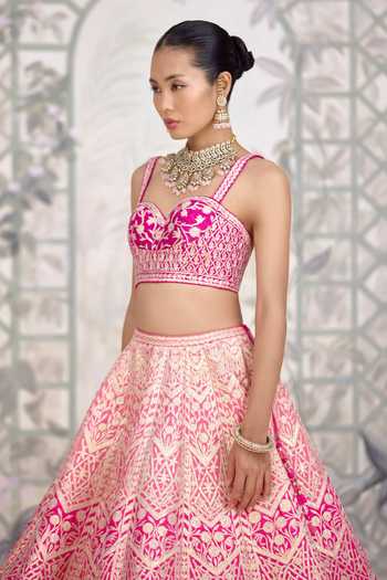 Buy Shyam Narayan Prasad Pink Silk Sweetheart Neck Gota Embroidered Lehenga Set Buy_Shyam Narayan Prasad_Pink Silk Sweetheart Neck Gota Embroidered Lehenga Set
