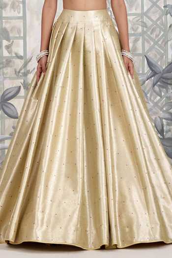 Shop_Shyam Narayan Prasad_Gold Silk, Organza, Brocade Sweetheart Neck Banarasi Lehenga Set _Online_at_Aza_Fashions