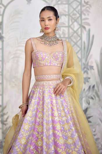 Buy Shyam Narayan Prasad Purple Silk Sweetheart Neck Gold Applique Thread Embroidered Lehenga Set Online at Aza Fashions Buy_Shyam Narayan Prasad_Purple Silk Sweetheart Neck Gold Applique Thread Embroidered Lehenga Set _Online_at_Aza_Fashions