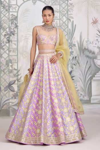 Shyam Narayan Prasad Gold Applique Thread Embroidered Lehenga Set 