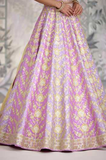 Buy Shyam Narayan Prasad Purple Silk Sweetheart Neck Gold Applique Thread Embroidered Lehenga Set Buy_Shyam Narayan Prasad_Purple Silk Sweetheart Neck Gold Applique Thread Embroidered Lehenga Set