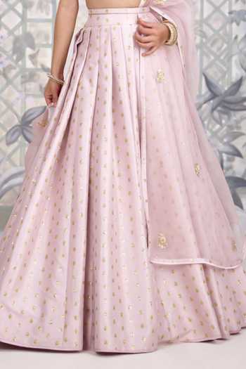 Buy_Shyam Narayan Prasad_Purple Silk , Brocade, Silk, Zardozi Embroidered Lehenga Set 