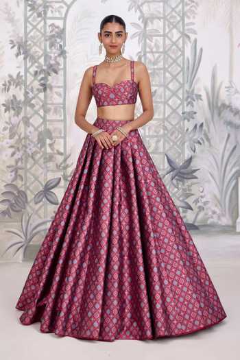 Buy_Shyam Narayan Prasad_Brown Silk, Organza, Brocade Sweetheart Neck Zardozi Embroidered Lehenga Set 