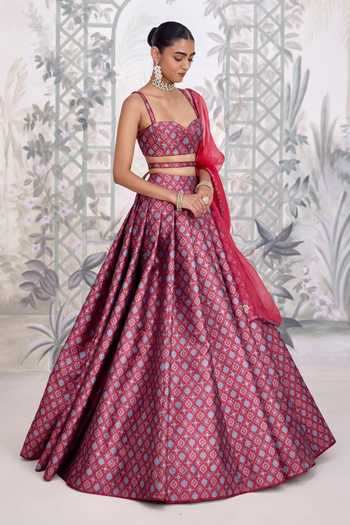 Shop_Shyam Narayan Prasad_Brown Silk, Organza, Brocade Sweetheart Neck Zardozi Embroidered Lehenga Set 