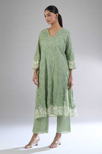 Peachoo_Green Modal Straight Fit Moss Pant _at_Aza_Fashions