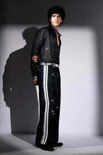 Buy_Nikita Mhaisalkar_Black Georgette Sequins Galaxy Print Shirt 