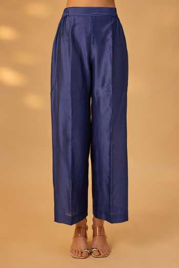 The Aarya Blue Silk, Chanderi Split V-neck Embroidered Handwoven Kurta Set Online at Aza Fashions The Aarya_Blue Silk, Chanderi Split V-neck Embroidered Handwoven Kurta Set _Online_at_Aza_Fashions