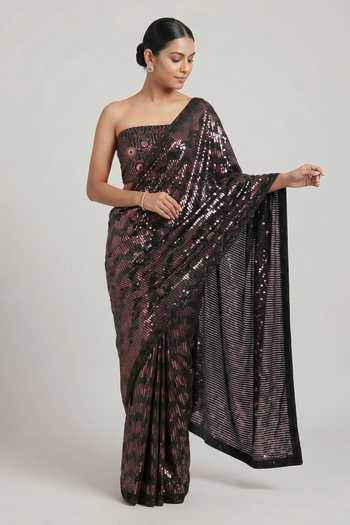 Two Sisters By Gyans_Black Georgette Bandeau Neck Cascade Sequin Work Saree With Blouse _Online_at_Aza_Fashions