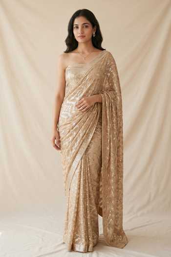 Two Sisters By Gyans Sequin Embellished Georgette Saree & Unstitched Blouse Set 